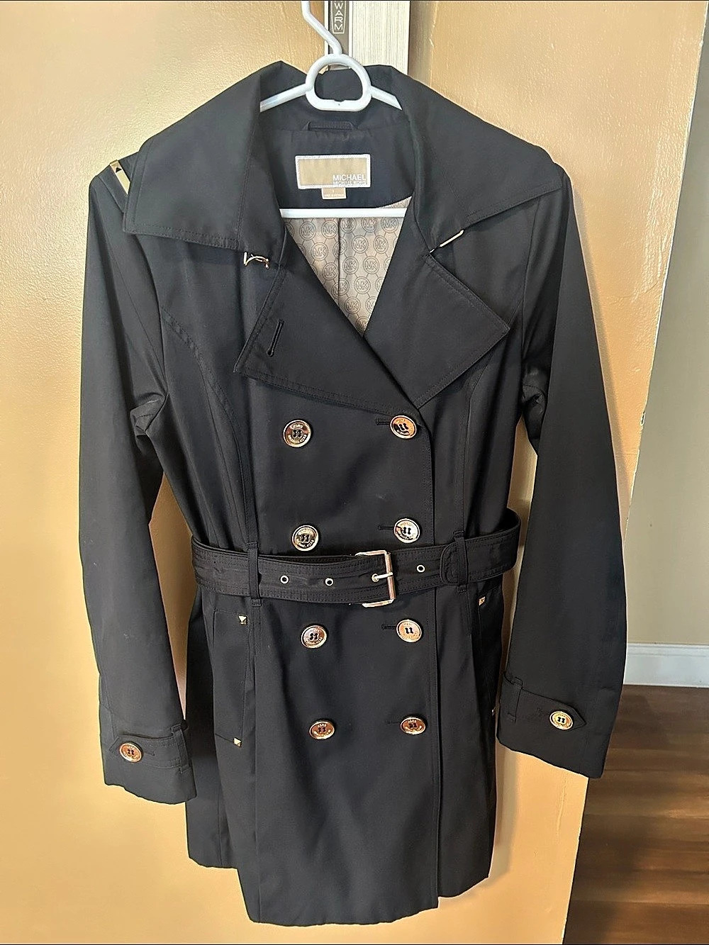 Michael Kors Double-Breasted Belted Trench Coat Black